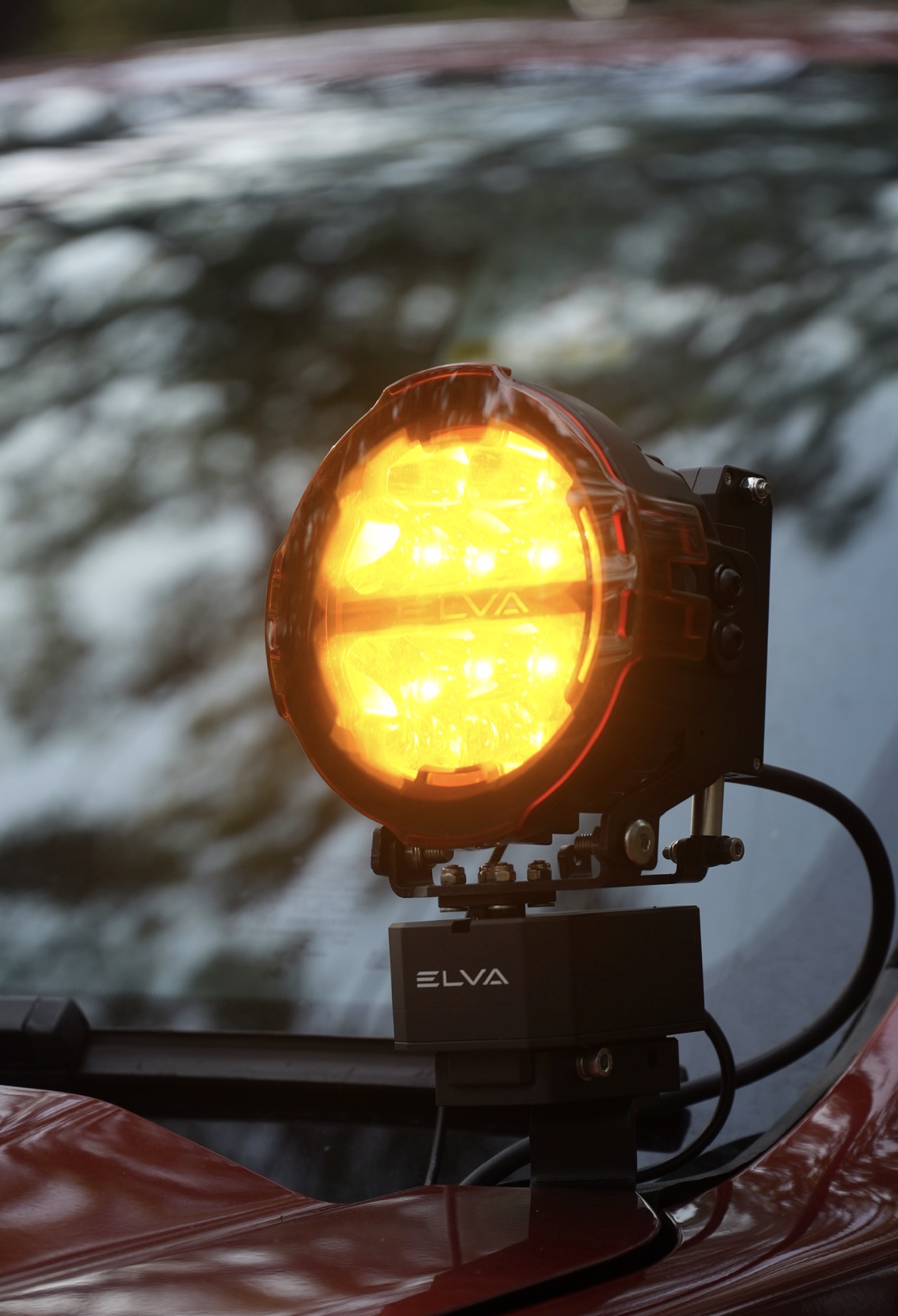 ELVA driving light fitted with an amber cover accessory